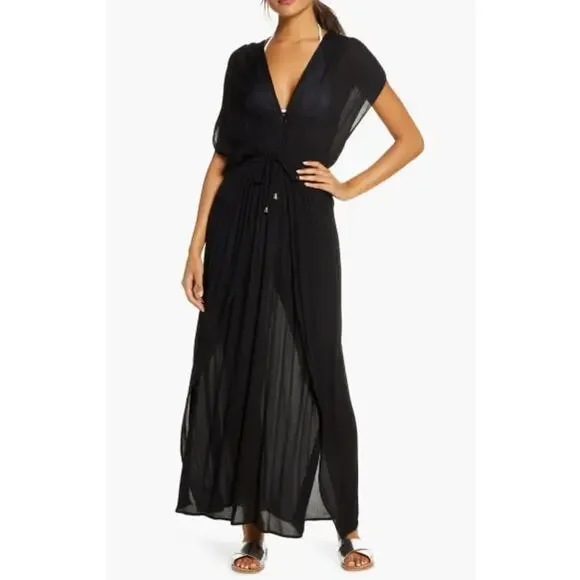 Elan | Swim | Elan Wrap Maxi Coverup Dress Size L Black Summer Vacation  Beach Classic Nwt | Poshmark